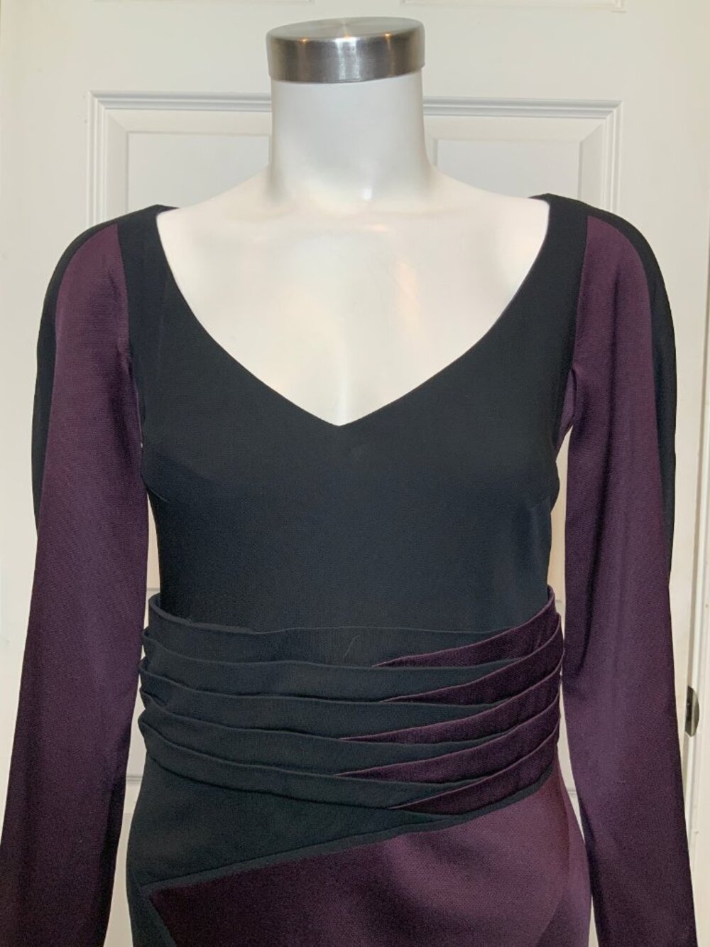 Zac Posen Purple Black Layered Shirring Silk Pencil Dress NWT, Size 4 - Picture 2 of 8